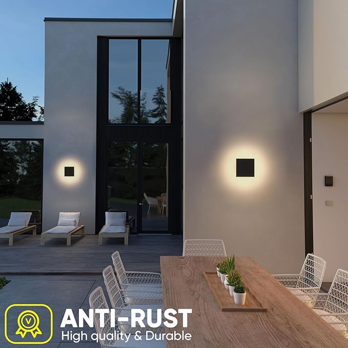 2 Packs LED Wall Light Outdoor Indoor Modern Wall Sconce Mini Wall Sconce Black Modern Outdoor Wall Lights Aluminum Porch Lights Outside Wall Lights 3000K (Square)
