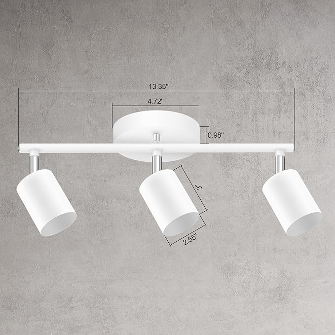 White Track Lighting, 3 Light Track Lighting Kit, White 3 Way Modern Ceiling Spotlight, Flexibly Rotatable Light Head, Industrial LED Track Light Kit for Kitchen Cabinet Gallery Bar Living Room
