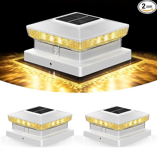 KEILAIMO Solar Post Cap Lights 2 Packs for 4x4 5x5 Wooden/Vinyl Posts, IP65 Waterproof Fence Post Solar Lights with Warm/Cool/Neutral Lighting, Outdoor Post Lights for Garden, Patio, Porch- White