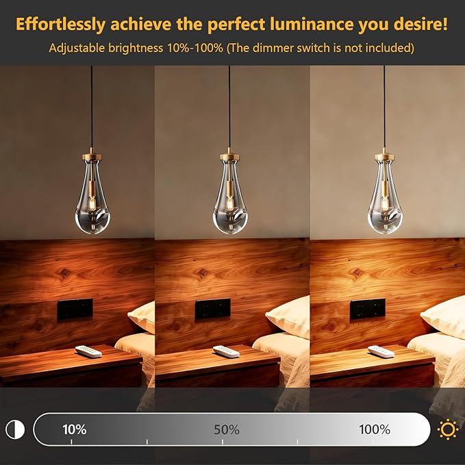 Raindrop Pendant Lights Kitchen Island Set of 3, Brass Teardrop Pendant Lights Dining Room Modern Gold Rain Pendants Glass Waterdrop Pendant Light for Island, Living Room,Included E12 Bulb