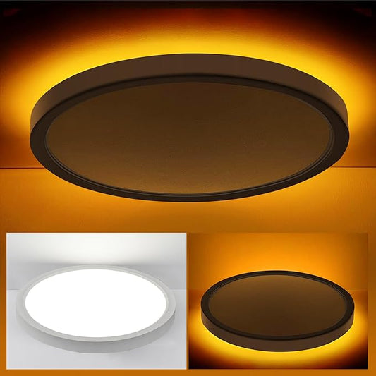 Hlite 12 Inch Flush Mount LED Ceiling Light with Night Light, 24W, 2400lm, Selectable 3000K/4000K/5000K, Flat Lights for Bedroom, Kitchen, White (1Pack)
