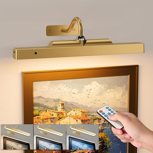 Picture Light Wall Sconce, 4400mAh Rechargeable Wireless Battery Lighting, 12'' Dimmable LED with Remote 3CCT for Wall Art Gallery Display (Antque Gold)
