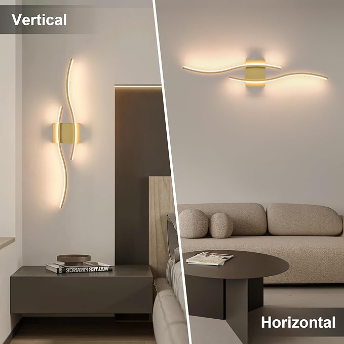 KARTOOSH Battery Operated Wall Sconces Set of Two with Remote Control, Dimmable/3 Colors/Night-Light/Timer/Memory, Gold Modern Wireless LED Sconce for Living Room, Hallway, Bedroom, 31.4 Inch (2 Pack)
