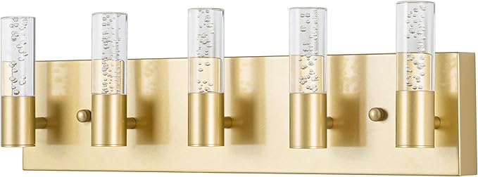 Bathroom Vanity Light Fixtures Over Mirror, Brushed Golden Finish Coating, 5 Light Wall Sconces for Bathroom