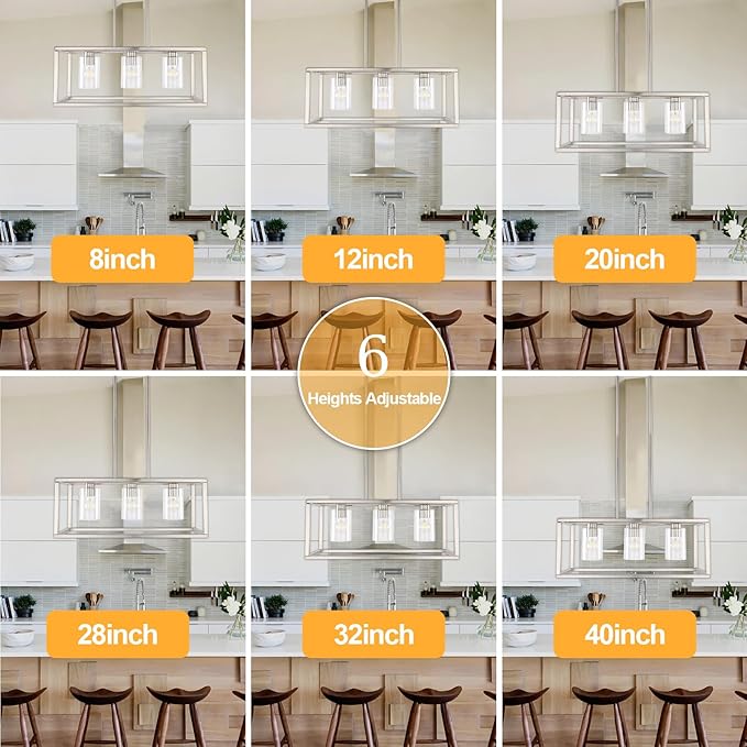Kalium Chandeliers for Dining Room, 3 Light Dining Room Light Fixture Modern Metal Industrial Kitchen Lighting Fixtures Easy Installation Pendant Lights for Bar Restaurant-E26 Socket, Silver