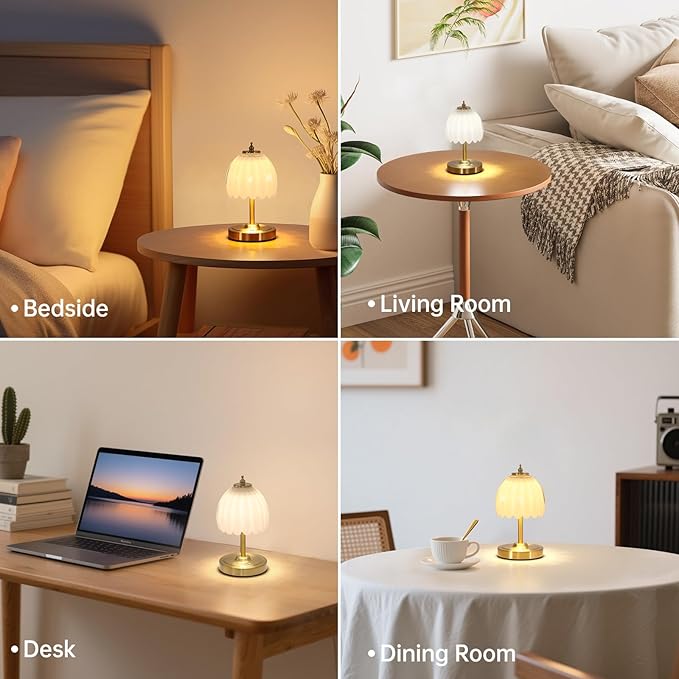 Shenmoyl Tulip Small Table Lamp, 5200mAh Cordless Touch Control Mini Table Lamp with 3 Color Temps & Stepless Dimming, Perfect for Small Spaces Like Dressers, Bedsides, Bookshelves (White Tulip)
