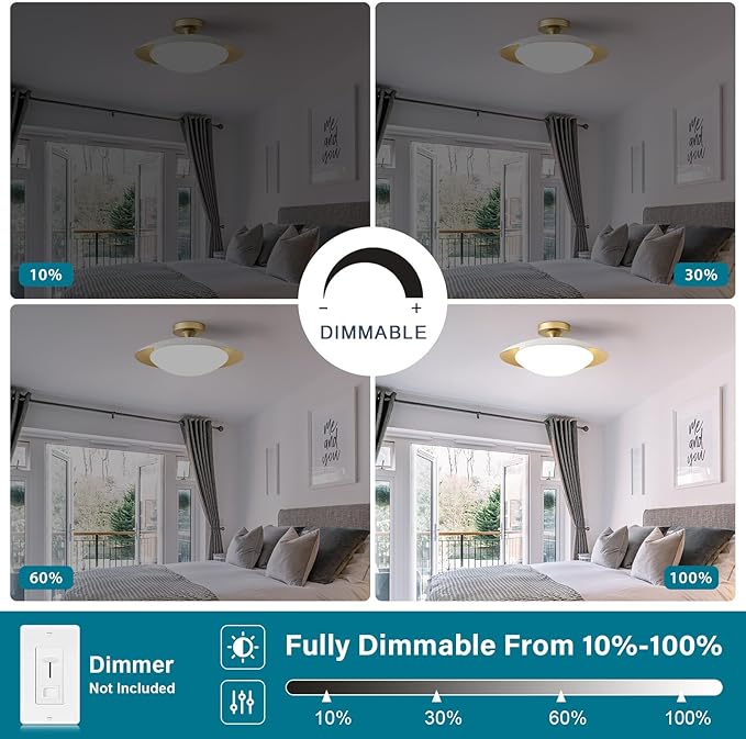 Dimmable Modern Semi Flush Mount Ceiling Light Fixture,Small White and Gold LED Glass Shade Kitchen Ceiling Lights,5CCT In One Light Fxiture for Hallway Entryway Bedroom Laundry Room Foyer(15.75in)
