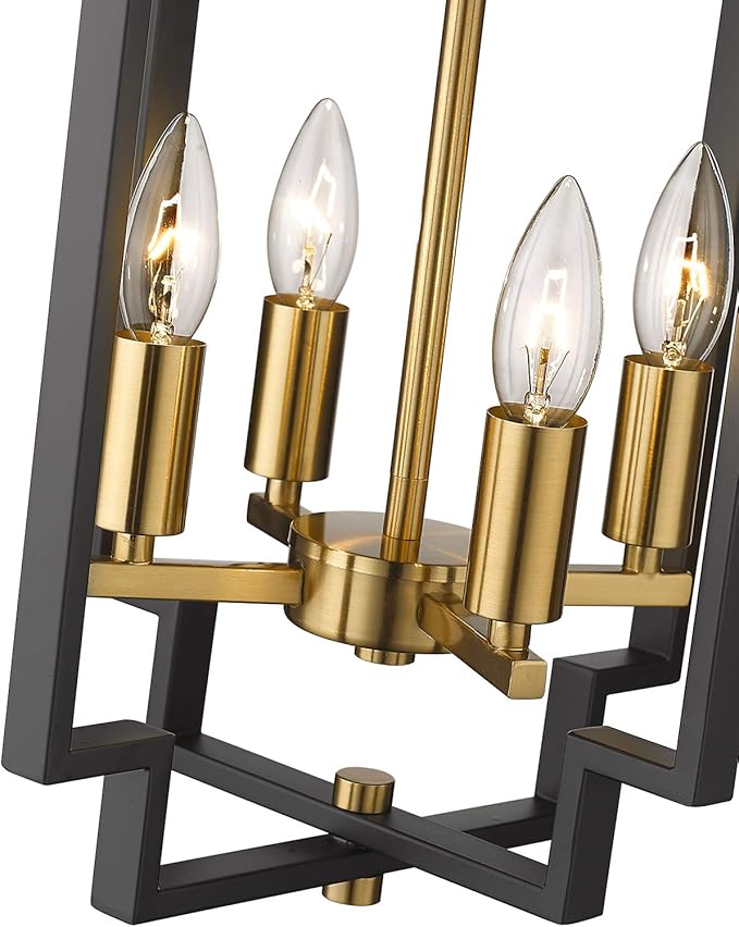 Emliviar 4-Light Lantern Chandelier, Farmhouse Pendant Light for Dining Room Kitchen Island, Black and Gold Finish, JE1981-D4 BK+G
