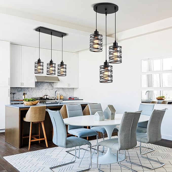 3 Light Pendant Lights Kitchen Island Black Pendant Light Fixtures Spiral Iron Kitchen Island Lighting with Clear Glass Shade Adjustable Hanging Light Fixtures