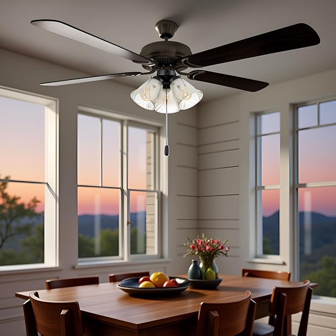 Aspen Creative 22012-3, Three-Light Ceiling Fan Light Kit with Pull Chain, Matte Black Finish with Frosted and Clear Glass Shades, 14" Diameter x 7-3/8" Height