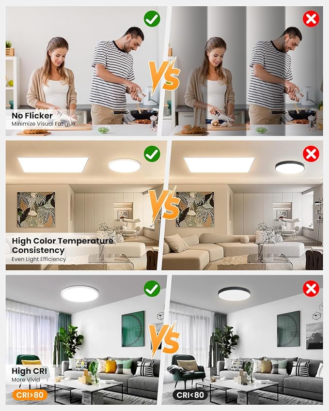 7 Inch Flush Mount LED Ceiling Light - Dimmable Ultra Slim 0.67in Round Flat Ceiling Lamps, 2700K/3000K/3500K/4000K/5000K Selectable LED Lights for Bathroom, Basement, 7 Inch 4Pack White