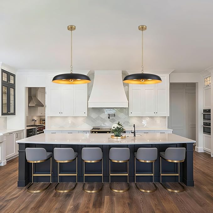Oversized Large Pendant Lights 20 Inch, 3-Lights Black and Gold Metal Dome Chandelier, Industrial Pendant Lights Kitchen Island Ceiling Hanging Light for Dining Room Over Table, Bar, Cafe