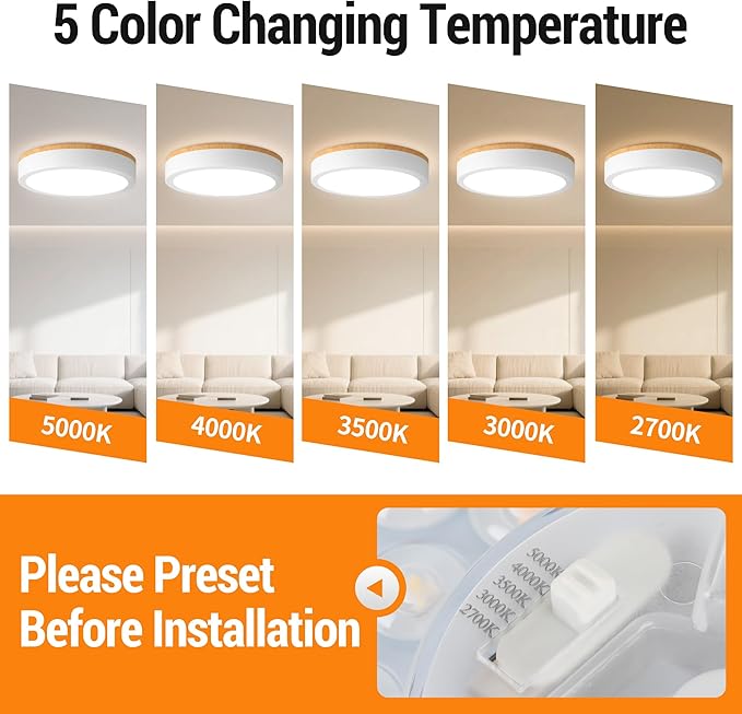 11" Flush Mount Ceiling Light, Minimalist Modern Wood Paint LED Ceiling Light with 5CCT 2700K-5000K, Dimmable LED Light Fixtures Ceiling Mount for Kitchen Bathroom Bedroom Hallway