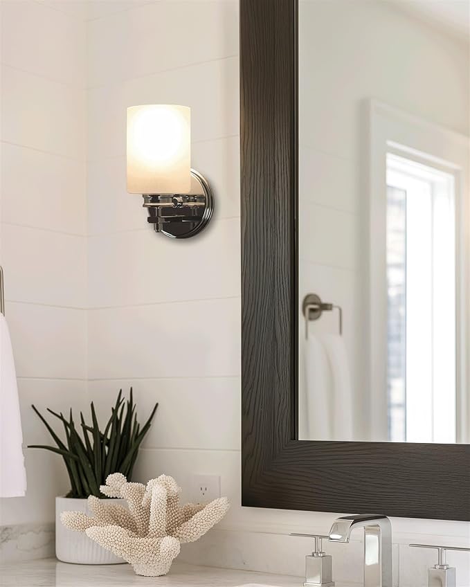 Kira Home Phoebe 8" Modern Wall Sconce with Frosted Seeded Glass Cylinder Shade, Industrial Wall Light with Cylinder Glass Shade, Chrome Finish