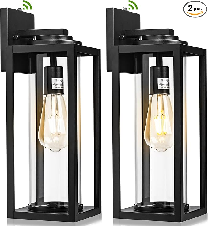 FILIYANO 20inch Dusk to Dawn Outdoor Wall Light Fixtures - 2 Packs Large Exterior Waterproof Lighting, Modern Porch Sconces Wall Mounted Lighting, Industrial Black Outside Lantern for Front Door