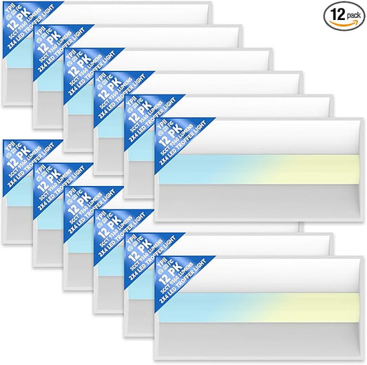 12Pack 2x4 FT LED Center Basket Troffer Light, 5CCT Color Tunable 3000/3500/4000/5000/6500K, Watt Adjustable 72W/60/50/40/30W, 0-10V Dimmable Drop Ceiling Lights, 120-277V-ETL&DLC Qualified
