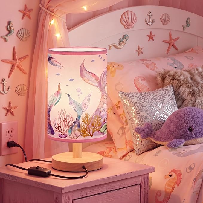 Glooglitter Summer Mermaid Table Lamp 3 Colors Mermaid Room Bedroom Decor Dimmable Lights 9.72 x 5.12 Inch Ocean Night Light Bedside Sea Lamps Decoration for Bedroom Desk Birthday Gifts
