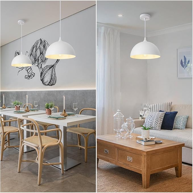 White Pendant Lights, 11.8 inch Pendant Lights Kitchen Island, Farmhouse Pendant Light Fixtures (White Inside), Industrial Pendant Lighting for Dining Room, Bedroom, Hallway (1 Pack)
