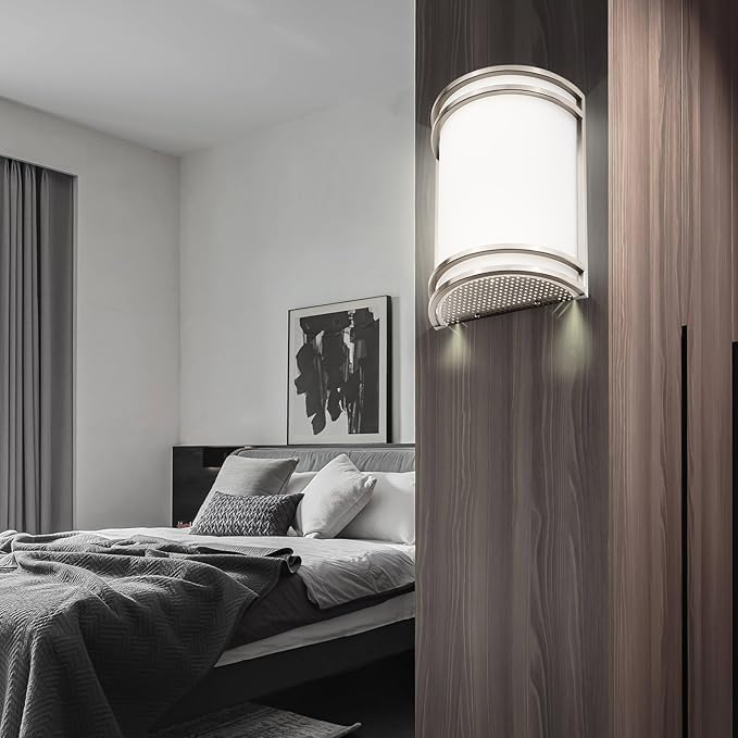 Indoor Wall Sconce, Half Cylinder Wall Light Fixture, 3000K 4000K 5000K Color Temperature Adjustable, Dimmable LED Modern Wall Light for Hallway Bedroom Living Room, Brushed Nickel, 2 Pack