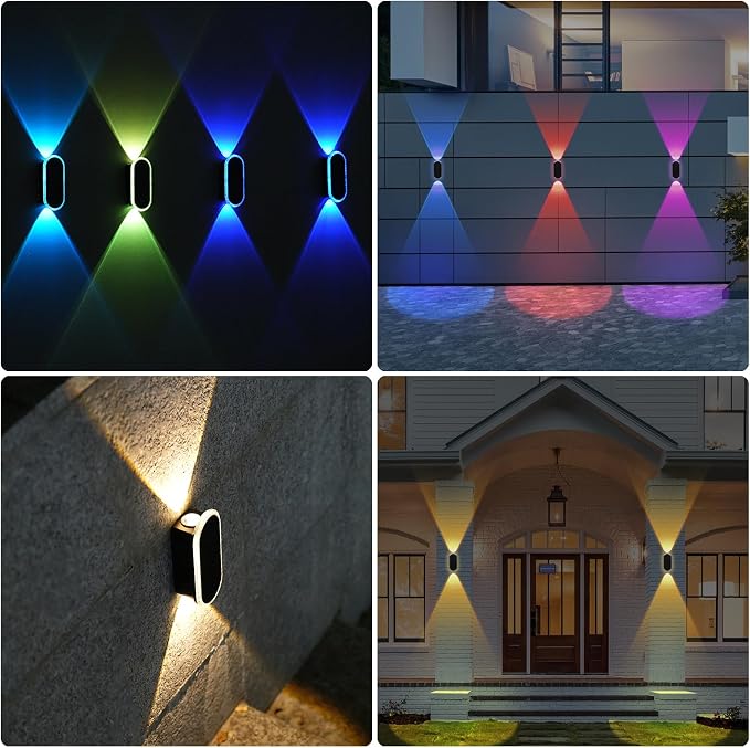 Herzila Solar Fence Lights - RGB & Warm White, LED Christmas Solar Lights Outdoor Waterproof 7 Colors,2 Lens Top and Bottom Lighting for Outdoor/Patio/Wall/Fence Pack of 2