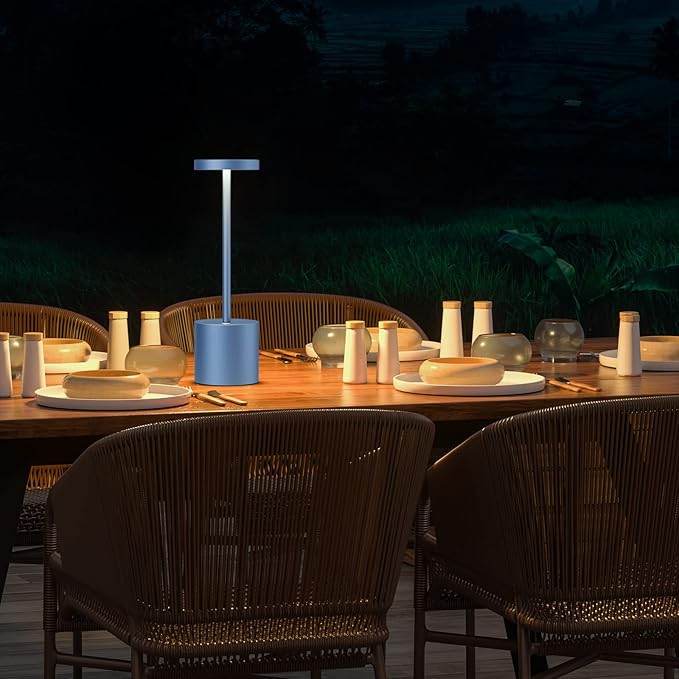 SAKRINGT 2 Pack Cordless Table Lamp Rechargeable,5000mAh Battery Powered Table Light, Dimming Portable LED Desk Lamp for Restaurant/Outdoor(Blue)