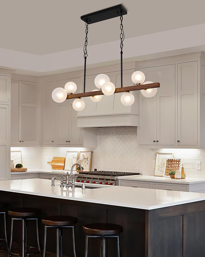 Globe Linear Chandelier 9-Light Modern Linear Globle Dining Room Pendant Light Fixture Sputnik Chandeliers for Kitchen Island