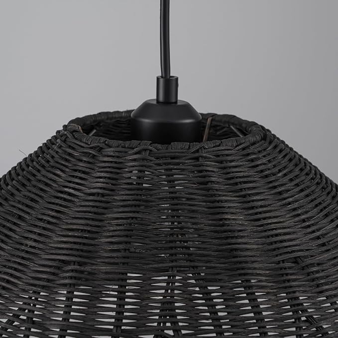 23.6'' Large Weaving Rattan Chandelier, Black Coastal Chandelier Hand Woven Rattan Dome Pendant Lighting Fixture Farmhouse Natural Basket Hanging Light