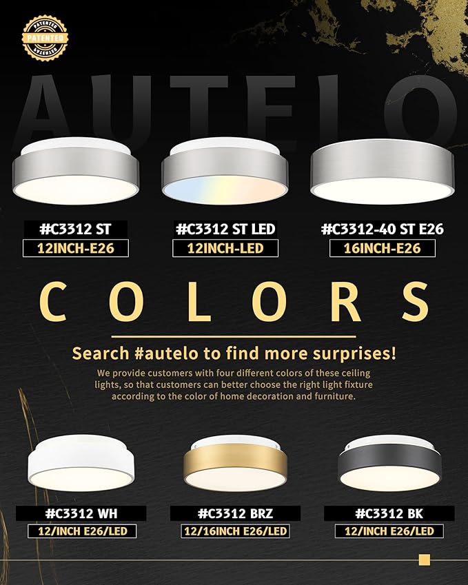 AUTELO 12" Flush Mount Ceiling Light Fixture, Frosted Glass Shade 2-Light Close to Ceiling Light Fixture in Brushed Nickel Finish, for Living Room Hallway Bedroom C3312 ST