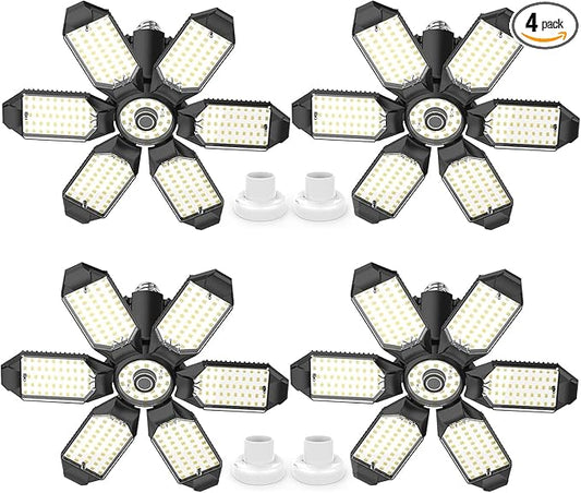 4 Pack LED Garage Lights,220W Super Bright Ceiling Led Shop Lights,Deformable Scew in E26 Base Garage Light for Basement Warehouse Workshop