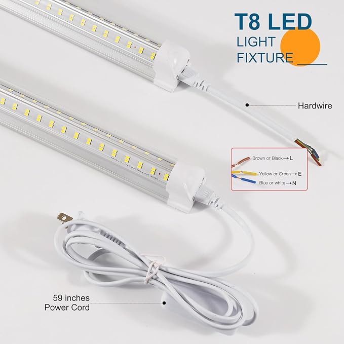 Led Shop Lights,Led Shop Lights 4FT 50W 6500K 7000LM Clear White,Shop Light 4FT 110V Linkable Integrated V-Shape for Shop Garage,Warehouse,Workbench and Workshop Commercial Bay Lighting(8-Pack)