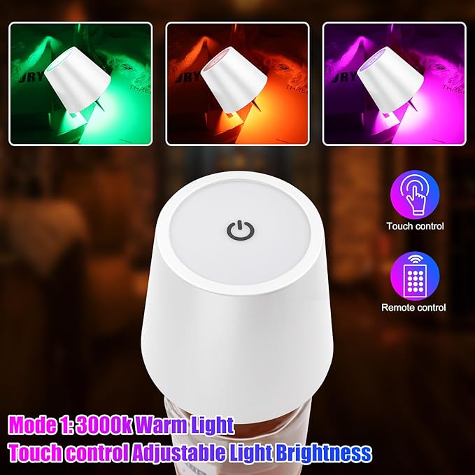 Wireless Bottle Lamp with Remote Control, Rechargeable RGB Wine Bottle with 3Modes Light Dimming, Waterproof Touch Lamp Head for Room, Bar, Restaurant and Party Decorations(RGB White)