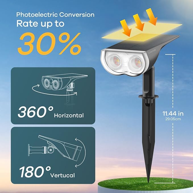Linkind Solar Lights Outdoor Waterproof IP65, StarRay Dusk-to-Dawn Outdoor Solar Lights, 3 Lighting Modes Solar Spot Lights Outdoor for Garden, Yard, Landscape (Daylight, 6 Pack)