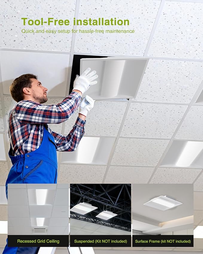 YXL 2x4 LED Troffer Light, 5CCT Switch LED Drop in Ceiling Light for Dropped Ceiling, 9720/8100/6750/5400/4050 Adjustable Lumens, 6500/5000/4000/3500/3000K Color Temperature, Dimmable 0-10V,ETL