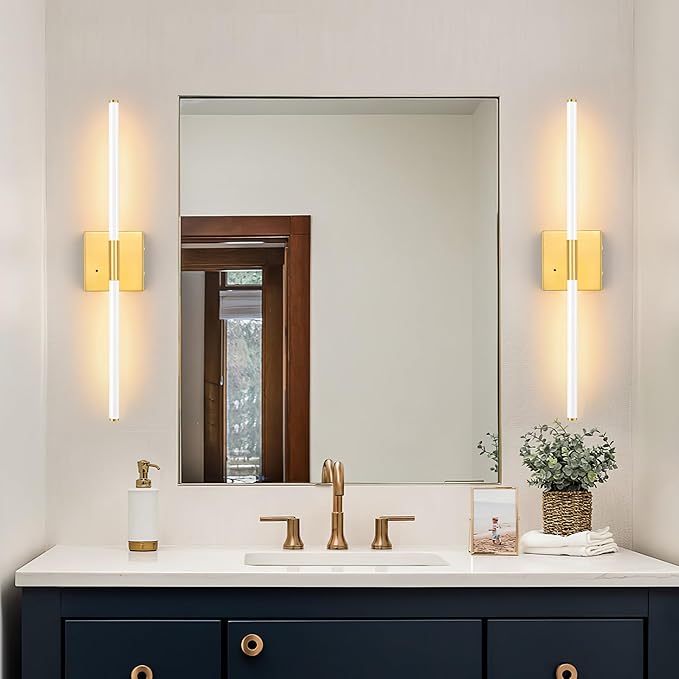 Morauroral 30 Inch White Gold Battery Operated Wall Sconces Set of 2, Dimmable Battery Wall Sconce with Remote Control, LED Rechargeable Sconces, Modern Wireless Wall Lights for Bedroom, Living Room