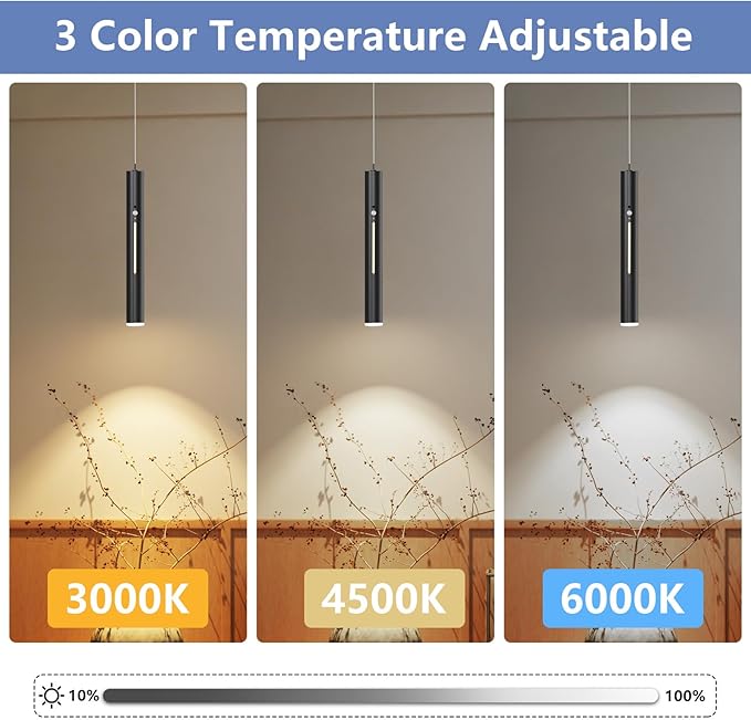 Rechargeable Pendant Light,Battery Operated Hanging Light with Remote,Wireless Modern Pendant Lights with 6000 mAh Battery,3 Color Dimmable,Battery ceiling light for Kitchen Island,Bedroom,hallways