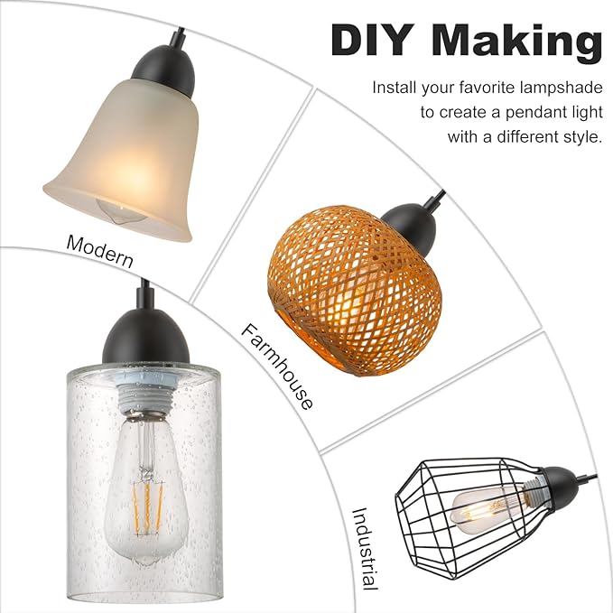 Small Pendant Light Kit - ORB, DIY Make Farmhouse & Modern Kitchen Island Pendant Lights, Hanging Light Fixtures Ceiling Mount, Adjustable Height, 1 Pack（Shade and Bulb Not Included）