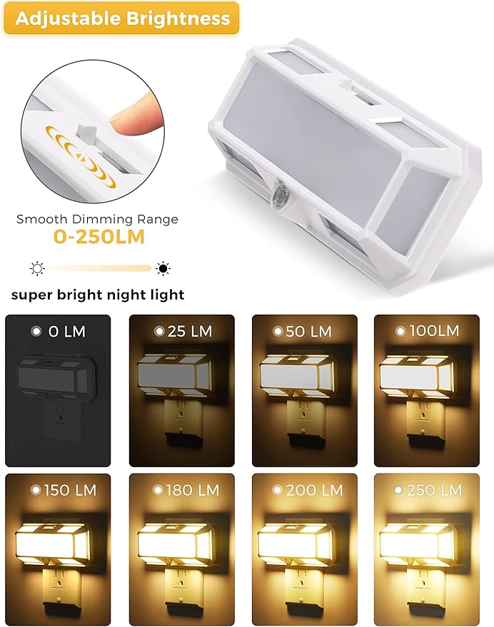 L LOHAS LED Bright Night Light, Night Lights Plug into Wall, 0-250LM LED Night Light, Dusk to Dawn Sensor, 2W Dimmable Nightlight, Soft White 3000K for Bathroom, Hallway, Bedroom, Adults, Stairway
