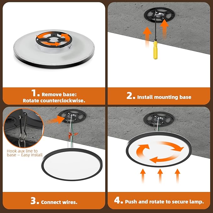15 Inch LED Flush Mount Ceiling Light with Night Light, 30W 3000LM, 5CCT-2700K/3000K/4000K/5000K/6500K & Dimmable, Black Round Ceiling Light for Bedroom, Kitchen