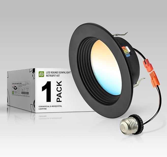 ASD Black 4 Inch Retrofit LED Recessed Light - 10W 2700K-5000K 849LM Retrofit LED Recessed Lighting 4 Inch, Dimmable Black Recessed Lights, Wet Rated Baffle Trim Can Lights, ETL, Energy Star