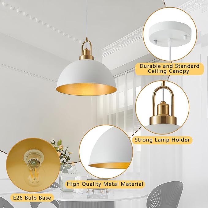 15.74" Industrial White Large Pendant Light Matte Finish Metal Light Fixture Farmhouse Hanging Light for Kitchen Island Dining Room Hallway