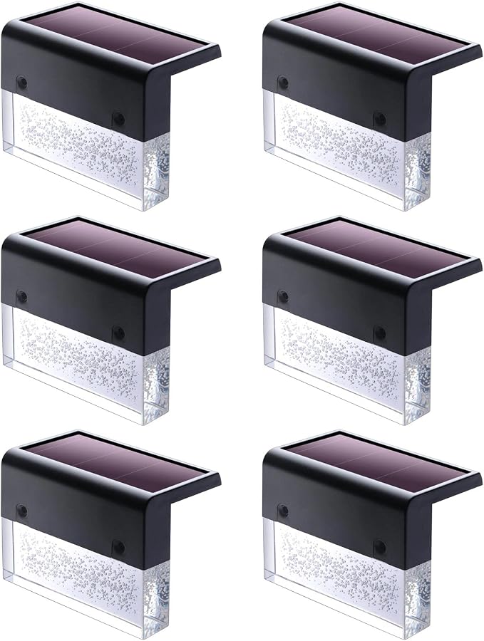 DenicMic Solar Deck Lights Outdoor Waterproof 6 Pack Fence Step Patio Decor | Warm White/Color Changing LED Outside Stair Railing Wall Pool Side Yard Garden 10 Lumen Acrylic Bubble Square Lampshade ABS