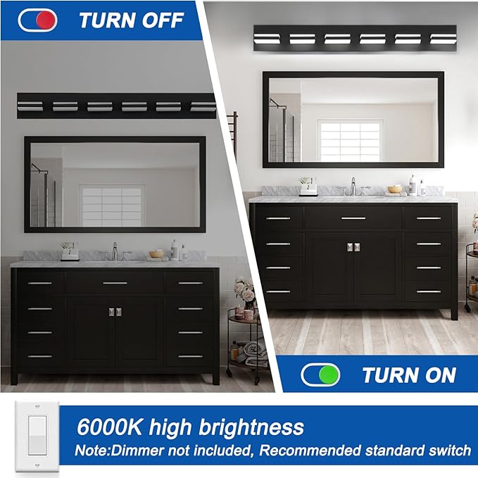 IZORRO LED Modern Bathroom Lights Fixtures(7-Light,Dimmable,360°Rotate),Matte Black Acrylic Wall Lighting,Vanity Lights for Bathroom Over Mirror - 6000k 40In （No Assembly Required）