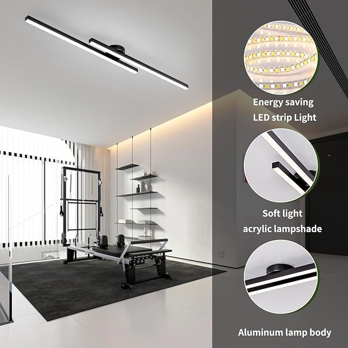 Flush Mount Ceiling Light Fixture 43.3" Modern Black Sputnik Dimmable LED Lamp with Remote Control Ideal for Bedroom Living Room Kitchen Room(2 Lights)