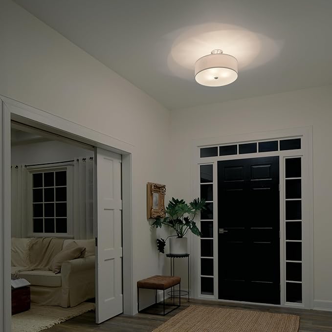 Kichler Shailene 18" Semi Flush Mount Light in Brushed Nickel, 3-Light Round Ceiling Light with Satin Etched White Diffuser, (18" W x 11.25" H), 43692NI