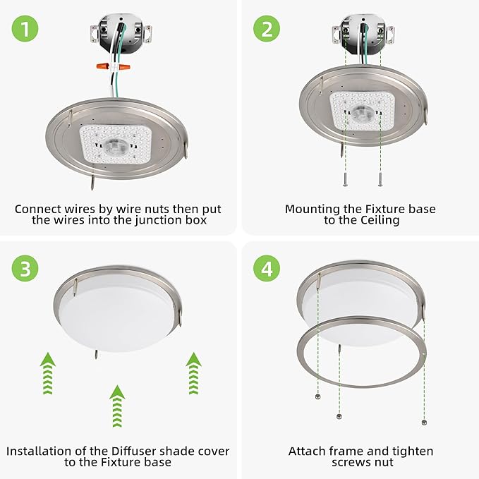 hykolity 16 inch Dimmable LED Flush Mount Ceiling Light Fixture, 36W, 2200LM, 2.7/3/3.5/4K/5K Adjustbale, 120°Light Angle, CRI90, Ceiling Lamp for Bedroom, Kitchen, Office, ETL Listed, Brushed Nickel