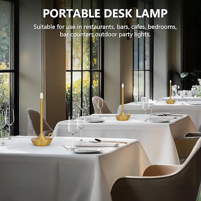 Small Gold Table Lamp, Cordless Portable LED Lamp, Rechargeable Battery Table Lamps,Stepless Dimming Table Lamps for Dining Room, Bedroom, Bedside, Night Light, Balcony , Outdoor,Coffee,Bar ( (gold)