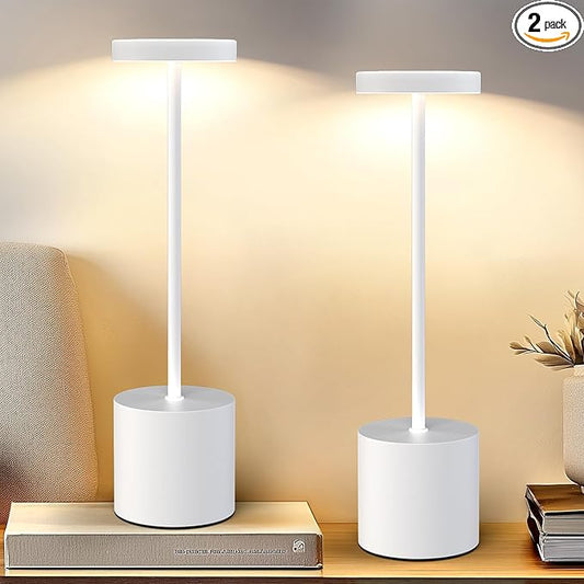 AUDLES Cordless Table Lamp – 2 Pack Rechargeable Table Lamps, 5000mAh Battery Operated Lamp with 3-Color Dimmable Light, Outdoor Table Lamp for Bedroom, Restaurant, Patio, Home Décor (White)