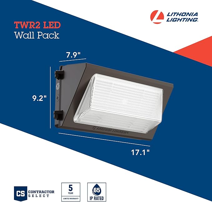 Lithonia Lighting 17" LED Wall Pack Outdoor Light Fixture, 3-Way Selectable CCT 3000K/4000K/5000K, Adjustable Lumens, Dusk to Dawn Photocell, UVOLT, Bronze (TWR2 LED ALO SWW2 UVOLT PE DDBTXD)