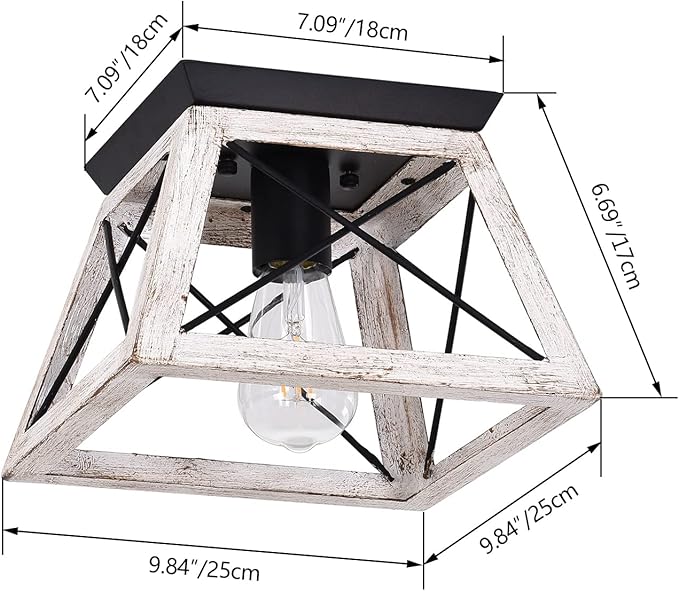 Luupyia Farmhouse Ceiling Light Fixture Semi Flush Mount, One-Light Square Farmhouse Chandelier Lighting, Rustic Island Overhead Fixtures for Dining Room Entryway Living Room Beige