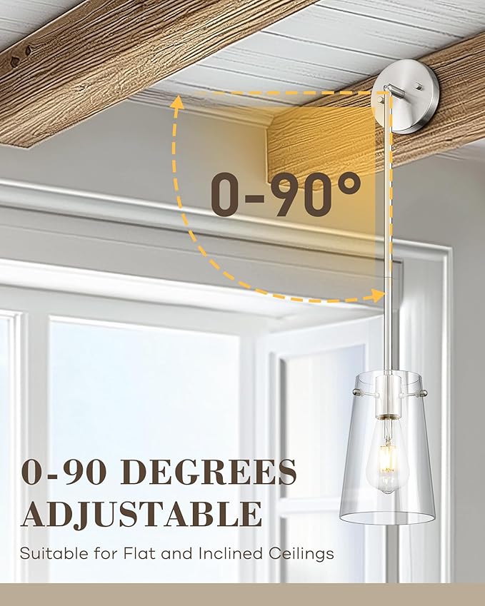 Beionxii Pendant Lights Kitchen Island 2 Pack, Brushed Nickel Hanging Lights Fixtures with Clear Glass, Kitchen Pendant Lighting Over Island, Hanging Lights for Sink Dining Room Entryway BX-PL03BN-2CG